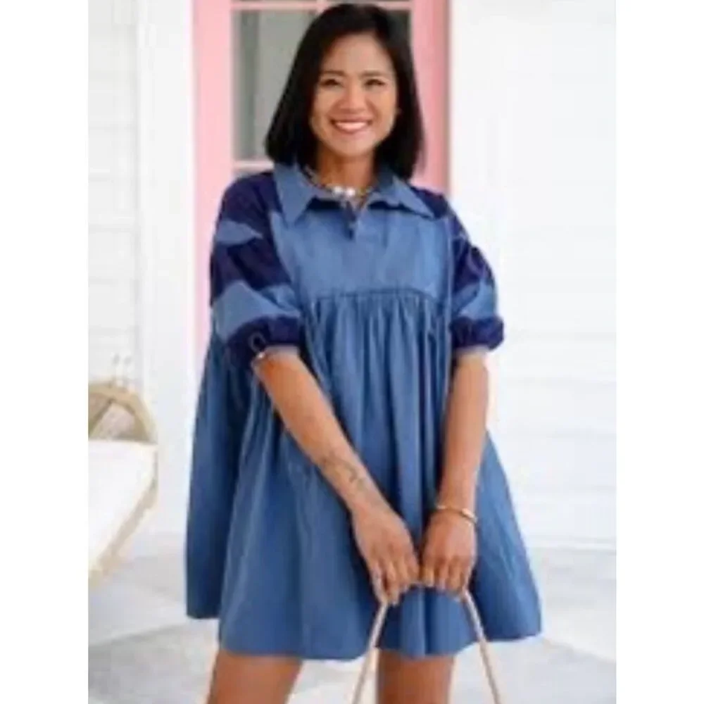 Free People Remi Rugby Mini Dress Blue